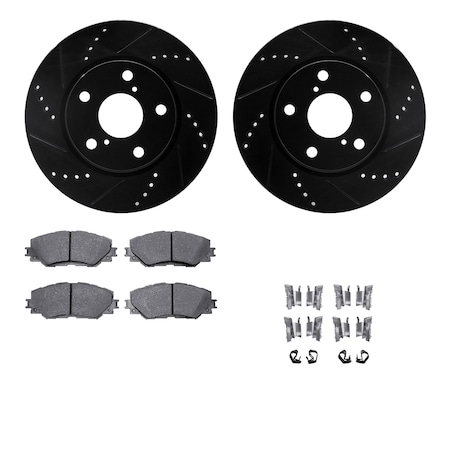 Dynamic Friction Co DFC Brake Rotor - Dimpled & Slotted - Black w/5000 Brake Pads & HW Kit 8512-76158