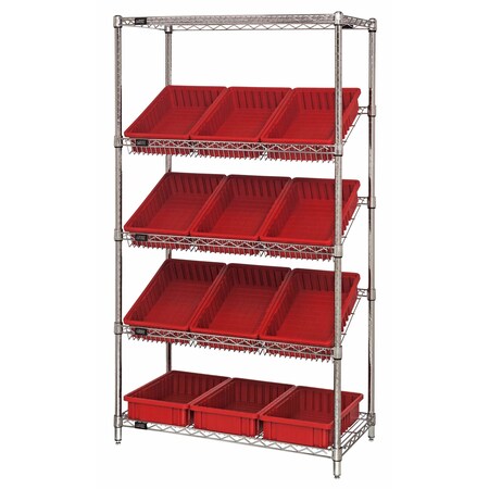 Quantum Storage Systems WIRE SHELVING UNIT W/12 RED BINS WRS-5-92035RD
