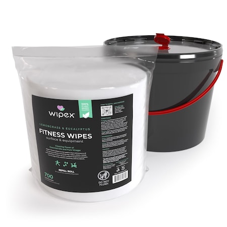 Wipex Plant-Based Fitness Wipes 700ct Bundle, 1 Refill Roll + XL 11-Liter Bucket, Lemongrass/Eucalyptus WX72082LERP-1-Kit-11LB