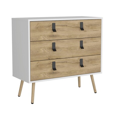 Homeroots 32" White and Natural Three Drawer Dresser 552269