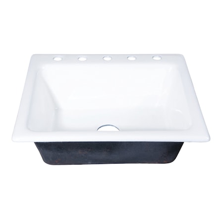 Kingston Brass 25" Cast Iron Self-Rimming Single Bowl Drop-In Kitchen Sink, 5-Hole, White GT252295