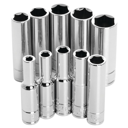 Performance Tool 10 pc. 1/4 in. Dr. Metric Socket Set, 6pt Deep Sockets, Chrome Vanadium W36400