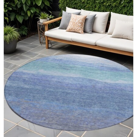 Homeroots 8' Blue Teal Blue And Sky Blue Round Abstract Washable Indoor Outdoor Area Rug 618138
