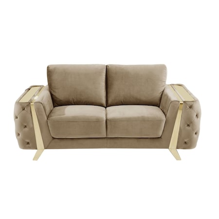 Homeroots 71in Beige and Gold Velvet Loveseat 720471