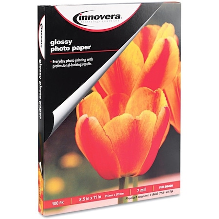 Innovera Glossy Photo Paper, 7 mil, 8.5 x 11, Glossy White, PK100 IVR99490