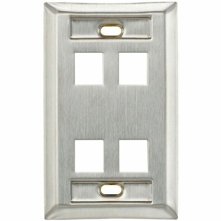 Leviton 4-Port Wallplate Unloaded, 1-Gang W/Designation Window, Quickport Ss 43080-1L4
