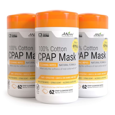 Awow Professional CPAP Mask Cleaning Wipes 62ct Canister, Citrus, 12PK, 744 Wipes, 12PK AP30011CPC3-4