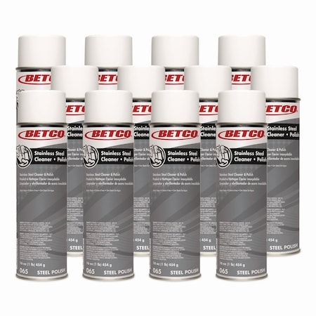 Betco Stainless Steel Cleaner and Polish, 16 oz Aerosol Spray, 12PK 652300