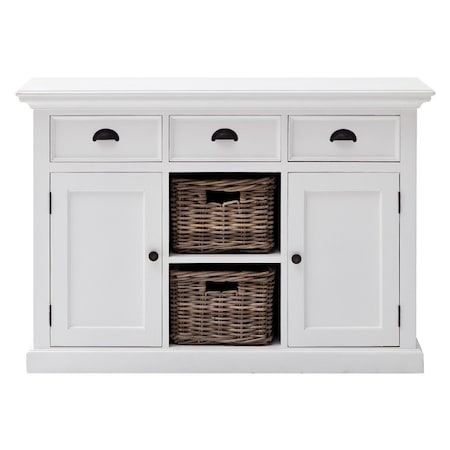 Homeroots 49in White Wood Three Drawer Sideboard with Two Doors 388214