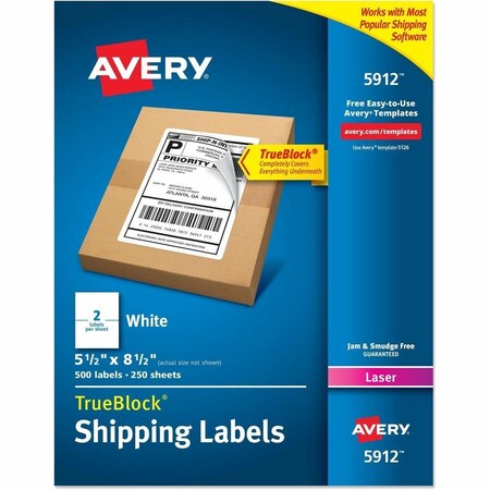Avery Shipping Labels with TrueBlock Technology, 5-1/2 x 8-1/2, White, 500/Box 5912
