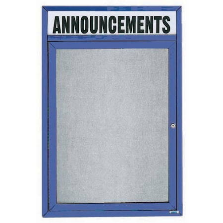 Aarco Outdoor Enclosed Bulletin Board w/ Al Frame Header, Powder Coated Blue, Neutral 48''Hx36''W ODCC4836RHB