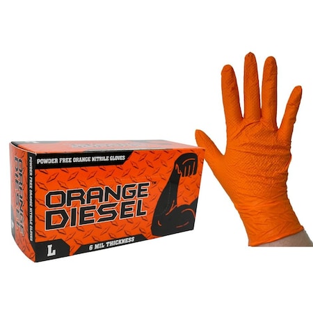 The Orange Diesel Orange Diesel Disposable Gloves, Nitrile, 6 mil, Powder-Free, Diamond Textured, M, 100PK 70003-M