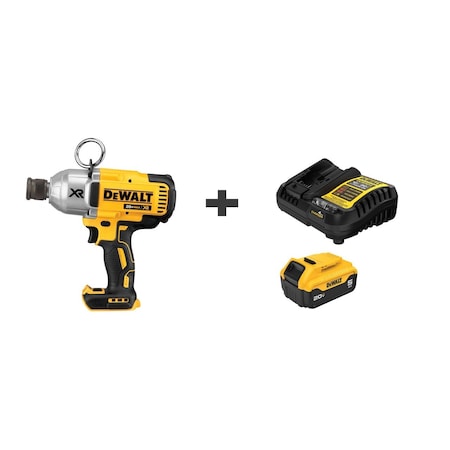 Dewalt Impact Wrench Kit, 20 V DC, Hex DCF898B/DCB205C
