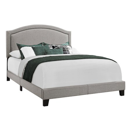 Homeroots Gray Solid Wood Queen Upholstered Linen Bed Frame with Nailhead Trim 333300