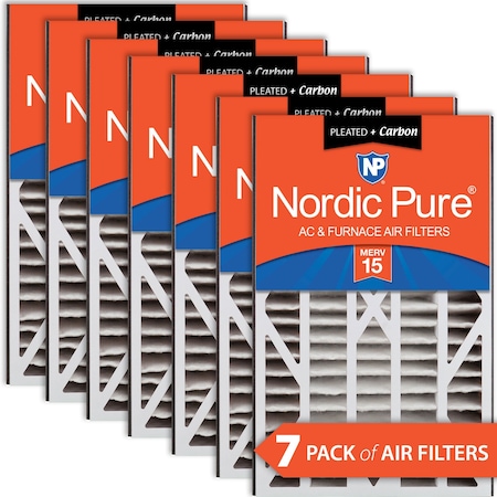 Nordic Pure 16x25x3 Plus Carbon Pleated Air Filter, High Capacity, MERV 15, 7 PK 16x25x3ABM15+C-7