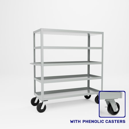 Pucel Five Shelf Extra Heavy Duty Stock Cart, 24 in W x 68 in H x 60 in D, Putty H-2460-P