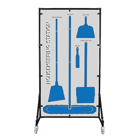 5S Supplies Housekeeping Shadow Board Broom Station V4, Gray / Blue Shadows, No Broom + Stand HSB-V4-GRAY/BLUE-BO-STAND