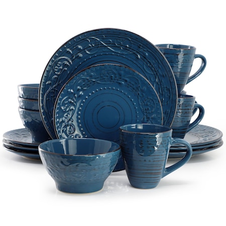 Elama Malibu Deep Ocean 16-Piece Stoneware Dinnerware Set in Dark Blue ELM-MALIBU-DEEP-OCEAN