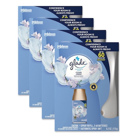 Glade Automatic Spray Starter Kit, Spray Unit and Refill, White/Gold, Clean Linen, 4PK 310916