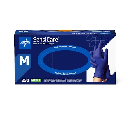 Medline SensiCare Nitrile Exam Gloves with SmartBox Design, Powder-Free, Size M, 250PK MDSXB7585H