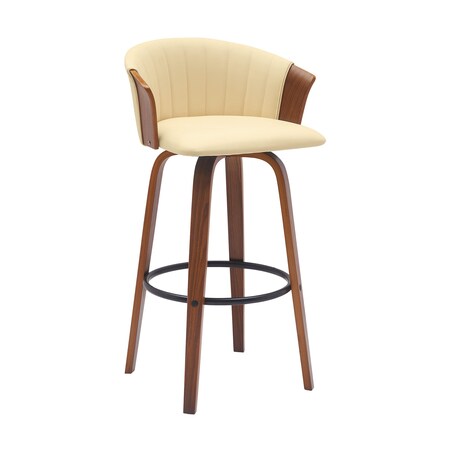 Armen Living Diana 30in Swivel Walnut Wood Bar Stool in Cream Faux Leather LCDIBAWACR30