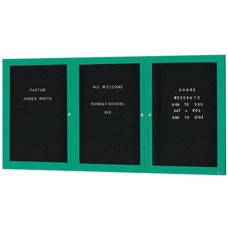 Aarco Enclosed Letter Board Directory w/ Powder Coated Green Aluminum Frame, 48''Hx96''W, 3 Doors ADC4896-3G