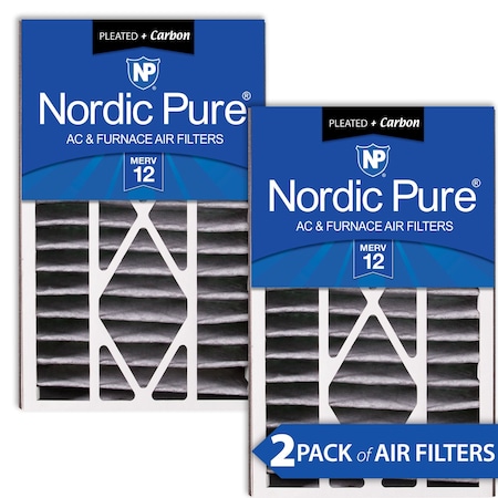Nordic Pure 16x25x5 Plus Carbon Pleated Air Filter, High Capacity, MERV 12, 2 PK 16x25x5ABPM12C-2