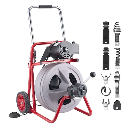 Vevor Drain Cleaner Machine 75FT x 1/2 Inch Auto Feed with Wheels & 8 Cutters JR-480Z