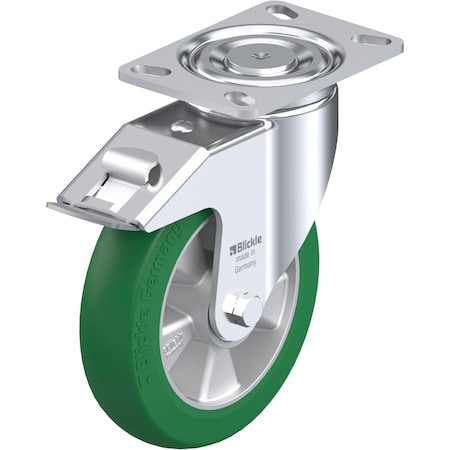 Blickle Swivel Plate Caster, PU, 8", Brake LH-ALST 200K-16-FI-CO