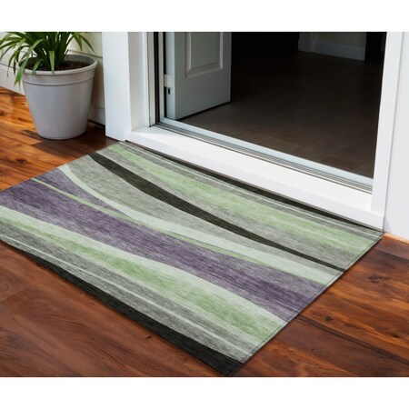 Homeroots 3' X 5' Purple And Green Abstract Washable Indoor Outdoor Area Rug 603683