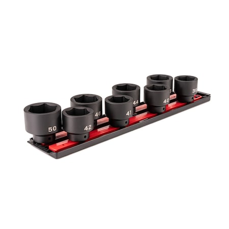 Tekton 1/2 Inch Drive Shallow 6-Point Impact Socket Set with Rails and Tray, 8-Piece (39 - 50) SID92110