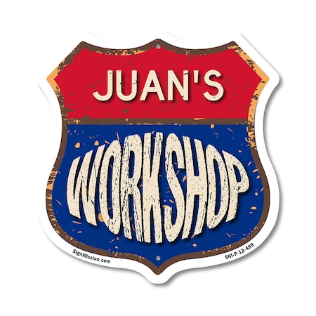 Signmission Juan's Workshop, 12 Inch X 12 Inch, Plastic Sign SHI-P-12-489-JUAN