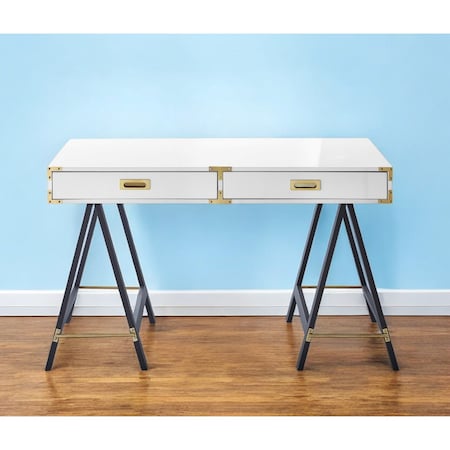 Homeroots 47" White and Black Writing Desk With Two Drawers 543802
