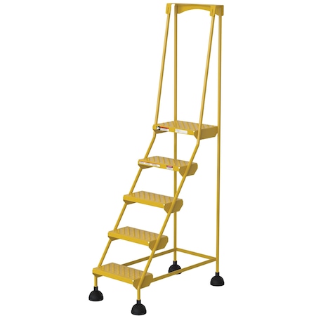 Vestil 82.4375 H Steel Commercial Spring Loaded Rolling Ladder, 5 Steps LAD-5-Y-P
