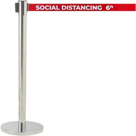 Aarco Belt Barrier System, Satin Finish/Red Belt w/White Print, 7 ft Length, Satin HS-7PRD