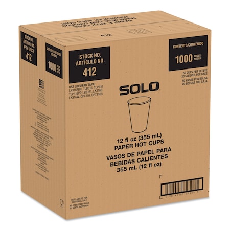 Solo Recycled Content PCF Paper Hot Cups, ProPlanet Seal, 12 oz, White/Blue, 1000PK 412RCN-PLANET