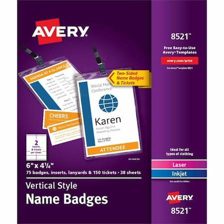 Avery reg Vertical Name Badges  Tickets, White AVE8521