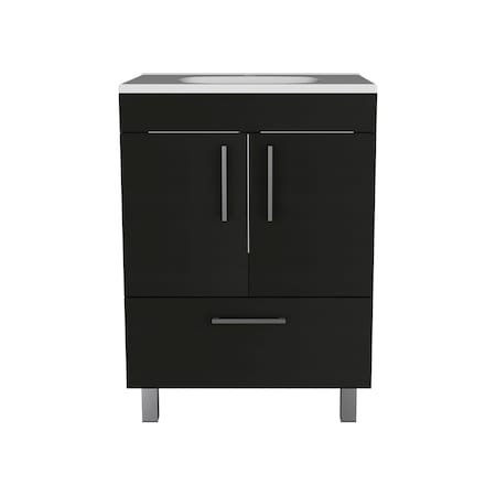 Homeroots 24" Black Wood Freestanding Bathroom Vanity With White Sink 478251