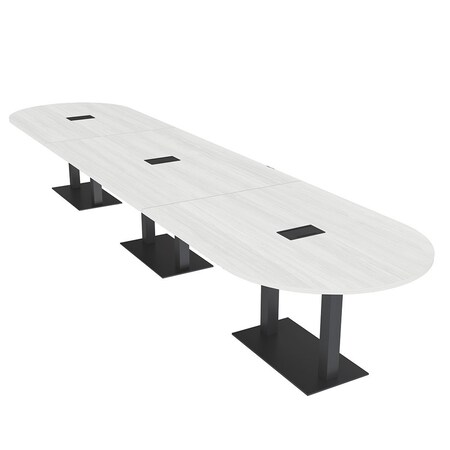 Skutchi Designs Racetrack Conference Table With Power, 48 in W, 216 in L, White HAR-RAC-48X216-DOU.BK-WA7976-EBLK