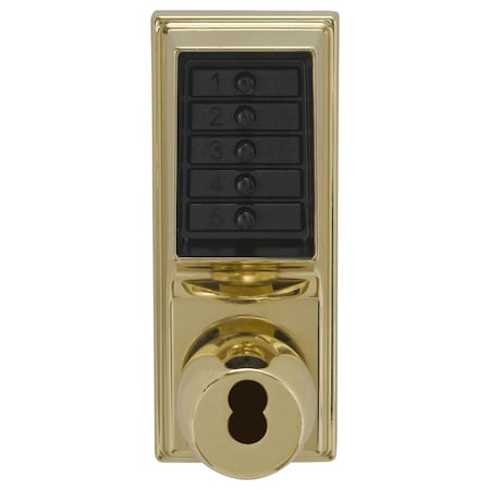 Dormakaba Grade 1 Pushbutton Cylindrical Knob Lock, Combination Entry, Schlage FSIC Prep, Bright Brass 1021S-03-41