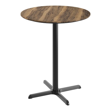 Flash Furniture Commercial 36" Natural HPL Tabletop with Black Bar Height X Base ST-RD36-NAT-T3030B-GG