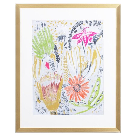Homeroots Tropical Blooms I Gold Framed Print Wall Art 521457