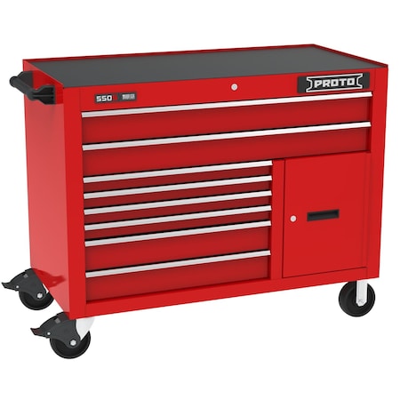 Proto 550 Series Rolling Tool Cabinet, 8 Drawer, Red, Steel, 50 in W x 25-1/4 in D x 41 in H J555041B-8RD-2S