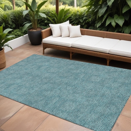 Homeroots 8' X 10' Teal Blue And Ivory Geometric Washable Indoor Outdoor Area Rug 602398
