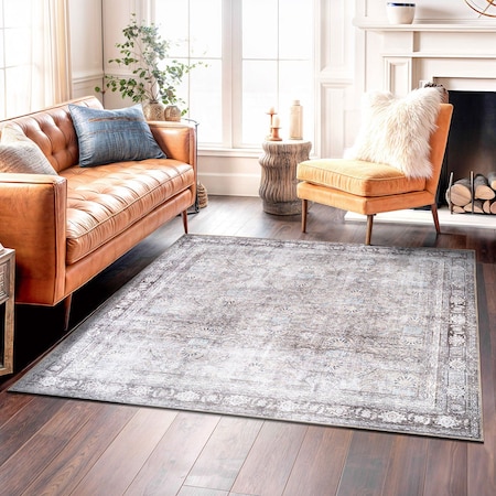 World Rug Gallery Vintage Inspired Machine Washable Non Slip Area Rug 6 ft 7 in x 6 ft 7 in Square Olive 6029OLIVE6SQ