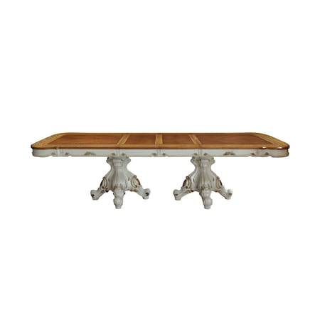 Homeroots 49" Brown And White Solid Wood Double Pedestal Base Dining Table 348650