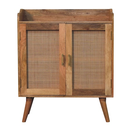 Homeroots 35in Brown Distressed Solid Wood Inlaid Rattan Accent Cabinet With Two Doors 654286