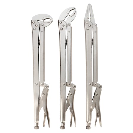 Performance Tool 3 pc. Long Reach Locking Plier Set, Extended Length Pliers, Nickel Plated W30711
