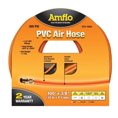 Plews-Edelmann 576-100A 0.375 in. x 100 ft. Air Hose  Orange 1203165