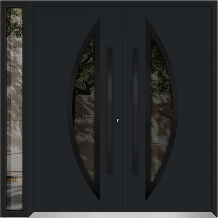 Vdomdoors Metal Double Doors Deux 6501 Black Enamel Opaque Black Glass 1 Sidelight Entry Modern Painted 88x80 DEUX6501DEXD-BLK-W72+16xH80-RH-I